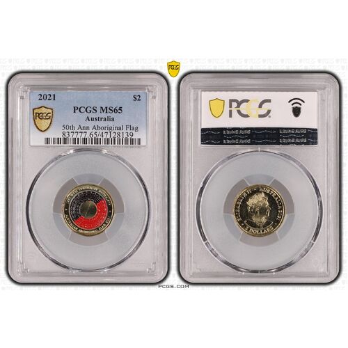 MS65 2021 $2 50th Ann Aboriginal Flag PCGS Certification Number: 47128139