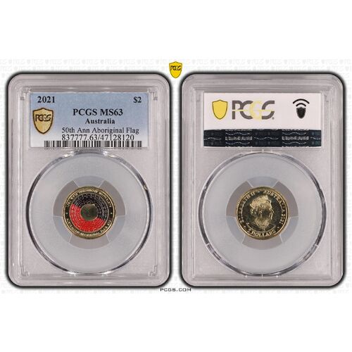 MS63 2021 $2 50th Ann Aboriginal Flag PCGS Certification Number: 47128120