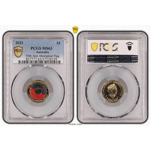 MS63 2021 $2 50th Ann Aboriginal Flag PCGS Certification Number: 47128129