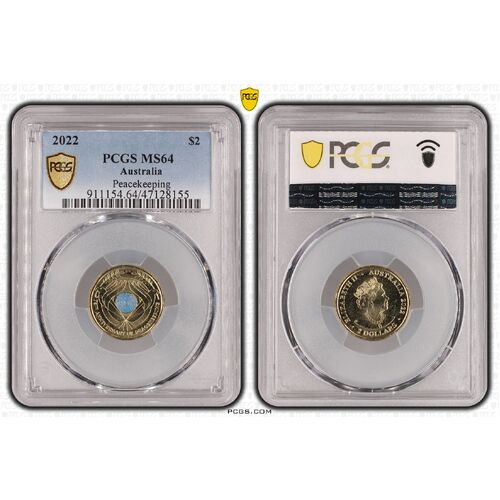 MS64 2022 $2 Peacekeeping PCGS Certification Number: 47128155
