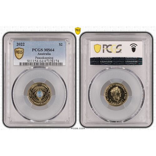 MS64 2022 $2 Peacekeeping PCGS Certification Number:47128174