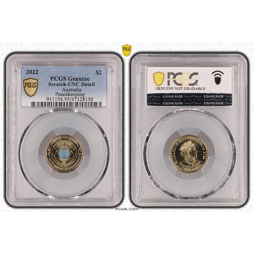 PCGS 2022 $2 Peacekeeping Uncirculated- Genuine UNC Details (95 - Scratch) PCGS Certification Number: 47128150