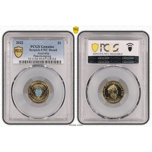 PCGS 2022 $2 Peacekeeping Uncirculated- Genuine UNC Details (95 - Scratch) PCGS Certification Number: 47128164
