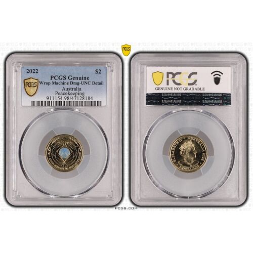 PCGS 2022 $2 Peacekeeping Uncirculated- Genuine UNC Details (95 - Scratch) PCGS Certification Number: 47128184