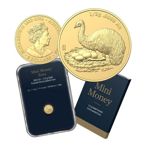 2023 $5 Mini Money Emu 0.5g Gold Frosted Uncirculated Coin