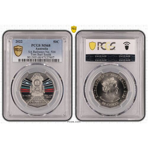 MS68 2022 50C SA Railways No. 504 Tom Barr Smith PCGS Certification Number: 47127907