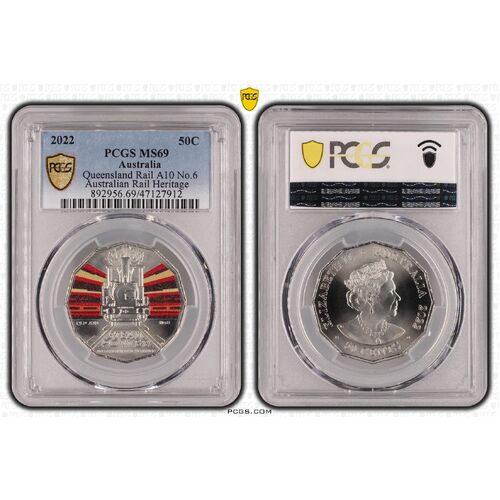 MS69 2022 50C Queensland Rail A10 No.6 Australian Rail Heritage PCGS Certification Number: 47127912