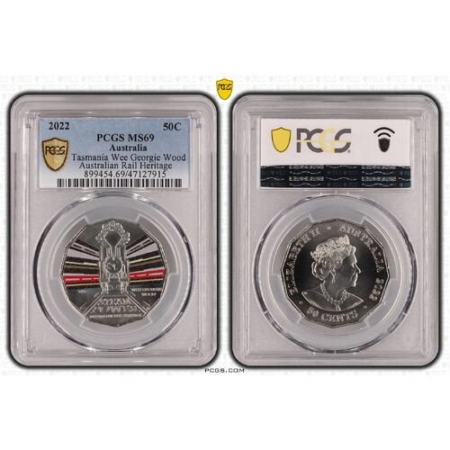 MS69 2022 50C Tasmania Wee Georgie Wood Australian Rail Heritage PCGS 