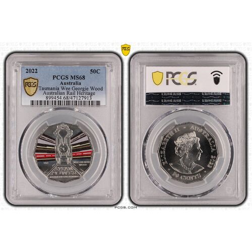 MS68 2022 50C Tasmania Wee Georgie Wood Australian Rail Heritage PCGS 