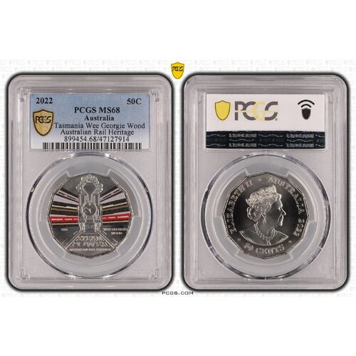 MS68 2022 50C Tasmania Wee Georgie Wood Australian Rail Heritage PCGS 