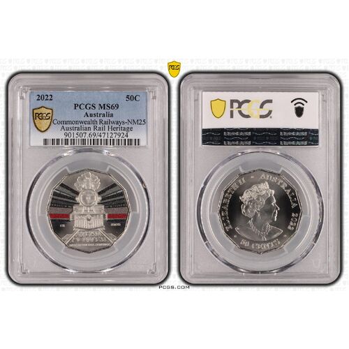 MS69 2022 50C Commonwealth Railways-NM25 Australian Rail Heritage PCGS Certification Number: 47127924