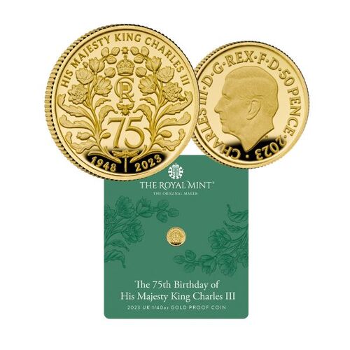 2023 50p The 75th Birthday of His Majesty King Charles III UK 1/40oz Gold Proof Coin