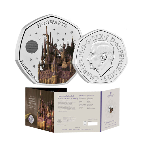 2023 50p Hogwarts School - Harry Potter and the Philosepher's Stone UK Coloured BUNC Coin
