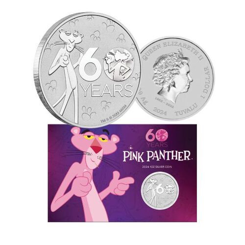 2024 $1 Pink Panther 60th Anniversary 1oz Silver Brilliant Uncirculated Coin 