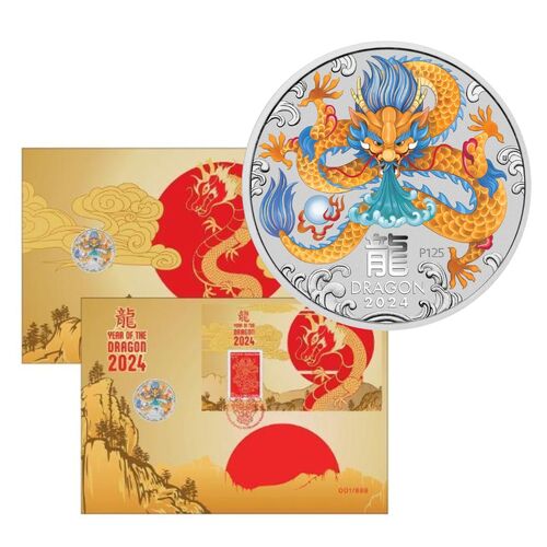 2024 1/2 Oz Silver Lunar New Year of the Dragon Coloured Coin Limited Edition Prestige PNC