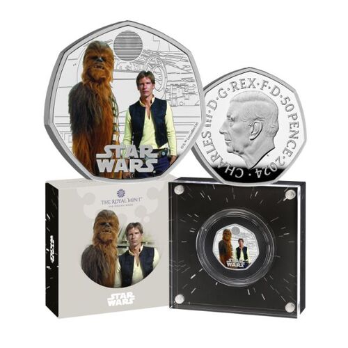 2024 50p Star Wars Han Solo and Chewbacca UK Silver Proof Coloured Coin