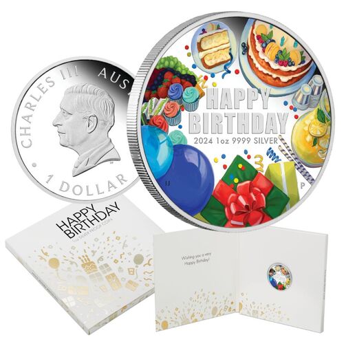 2024 Happy Birthday 1oz Silver Proof Coloured Coin