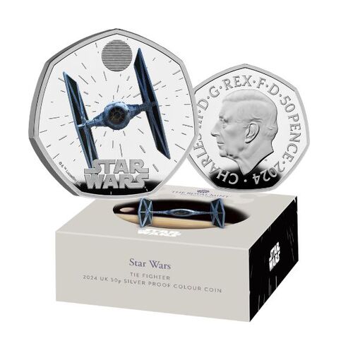 2024 50p Star Wars TIE Fighter UK Silver Proof Colour Coin