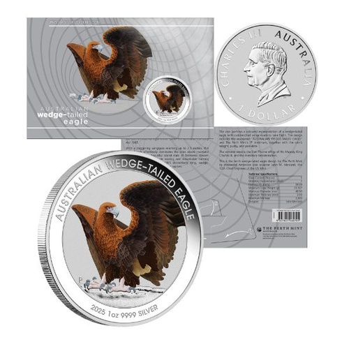 2025 $1 Australian Wedge-Tailed Eagle 1oz Silver Coloured Coin in Card