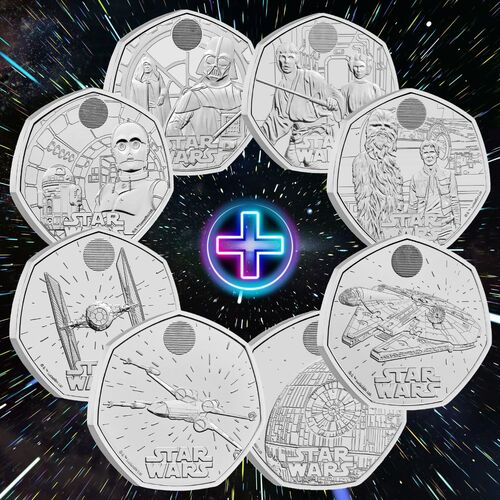 2023/24 Complete 50p Star Wars Characters & Spacecraft 8 Con Set Brillian Uncirculated COMBO