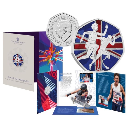 2024 50p Team Great Britain and Paralympics Great Britain UK 50p Brilliant Uncirculated Colour Coin