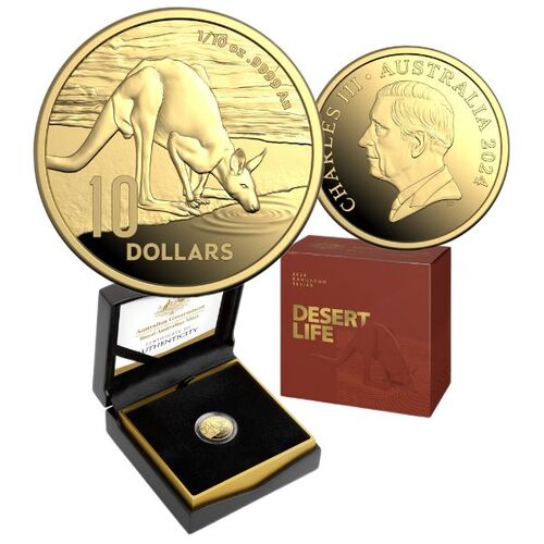 2024 $10 Desert Life - Kangaroo Series 1/10 Oz Gold Proof Coin