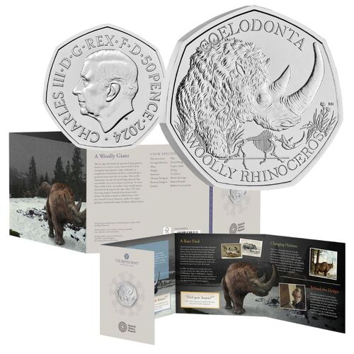 2024 50p Ice Age Giants Woolly Rhinoceros UK Brilliant Uncirculated Coin