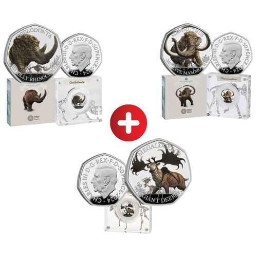 Complete 2024 50p Ice Giants - Coloured Silver Proof Coin COMBO