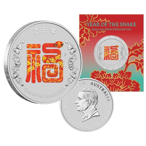 2025 50c Australia Year of the Snake “FU” - Prosperity 1/2oz Coloured Silver Coin in Card