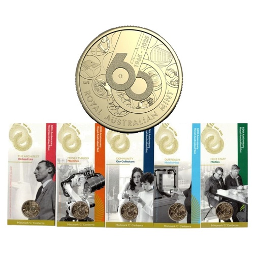 5 x 2025 $1 60th Anniversary of Royal Australian Mint C Mintmark Set Of All Card Styles