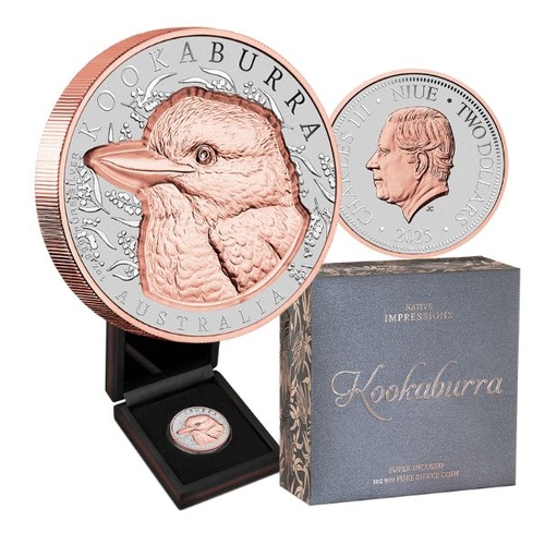2025 Kookaburra - Native Impressions 1 Oz Silver Super Incused Rose Gold Coin