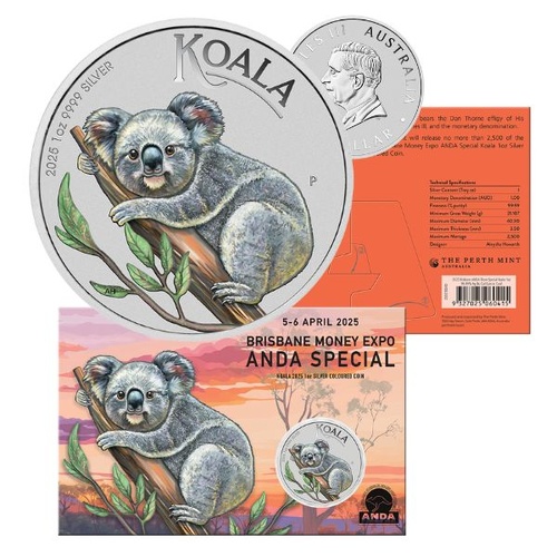 2025 $1 Koala Brisbane ANDA Money Expo Coloured 1 oz Silver Coin In Card