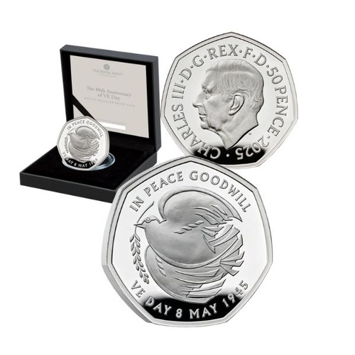 2025 50p Victory In Europe (VE Day) 80th Anniversary UK Silver Proof Coin