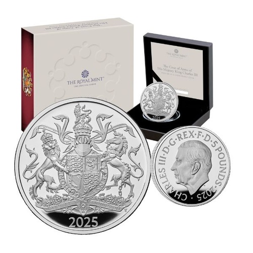 2025 £5 The Royal Arms of His Majesty King Charles III UK - Silver Proof Coin