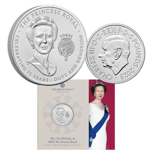 2025 £5 The 75th Birthday of HRH The Princess Royal Base Metal Pack