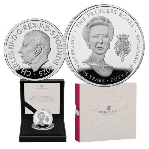 2025 £5 The 75th Birthday of HRH The Princess Royal  Silver Proof