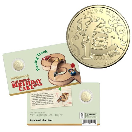 2025 $1 Racing Track Australian Women's Weekly Birthday Cake Uncirculated Coin in Card