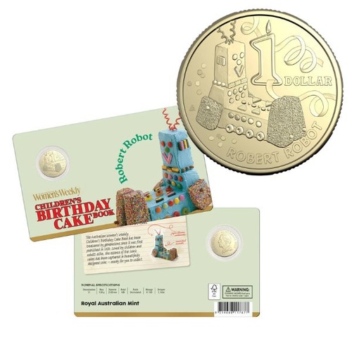 2025 $1 Robert Robot Australian Women's Weekly Birthday Cake Uncirculated Coin in Card