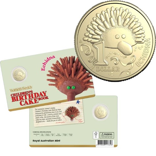 2025 $1 Echidna Australian Women's Weekly Birthday Cake Uncirculated Coin in Card