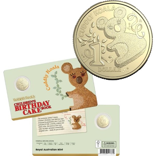 2025 $1 Cuddly Koala Australian Women's Weekly Birthday Cake Uncirculated Coin in Card