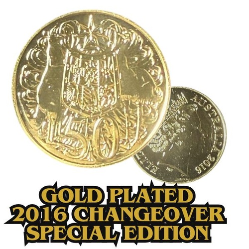 NO CARD 2016 Round 50c Open Day Gold Plated Uncirculated Coin 50th Anniversary of Decimal Currency Special Release