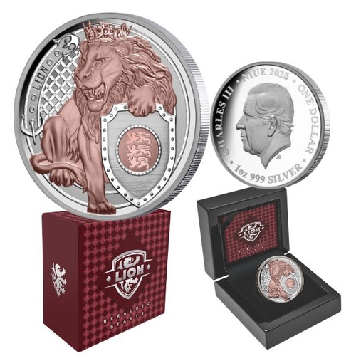 2025 $1 Heraldic Beasts Lion Rose Gold Plated 1oz Silver Proof Coin