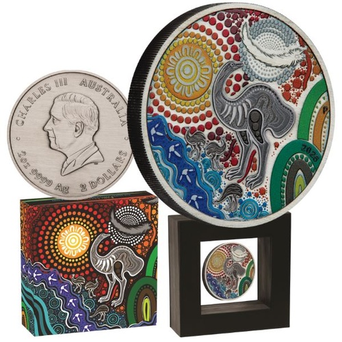2025 Emu Utingat 2oz Silver Antiqued Coloured Coin