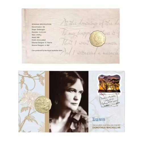 2025 50c Dorothea Mackellar – Dawn  Postal Numismatic Cover PNC
