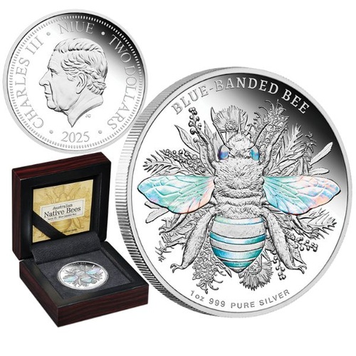 2025 $2 Blue Banded Bee - Australian Native Bees 1oz Silver Proof Hologram Coin