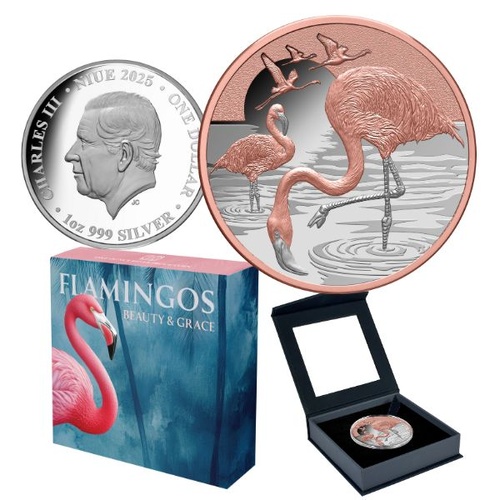 2025 $1 Pink Flamingo  Rose Gold-plated 1oz Silver Proof Coin