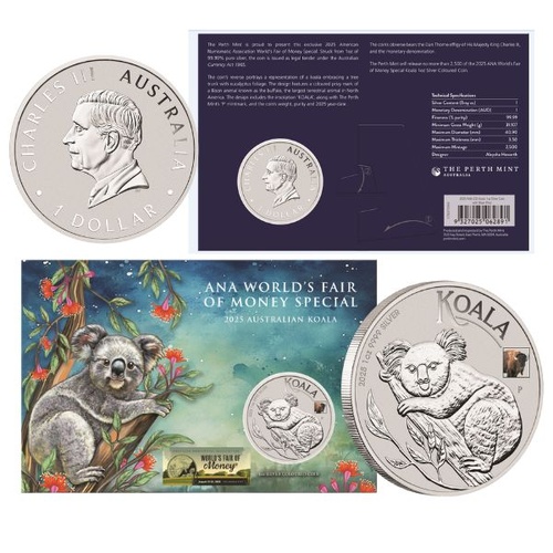 2025 Australian Koala ANA World's Fair of Money Show Special 1oz Silver Coin with Bison Privy