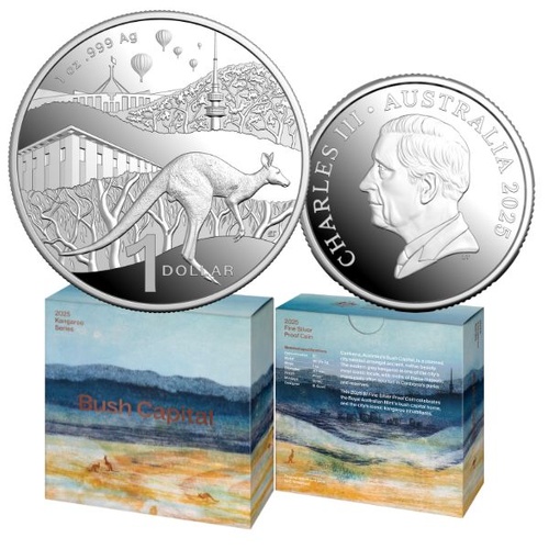 2025 $1 Bush Capital Kangaroo Series 1 Oz Fine Silver Proof Coin