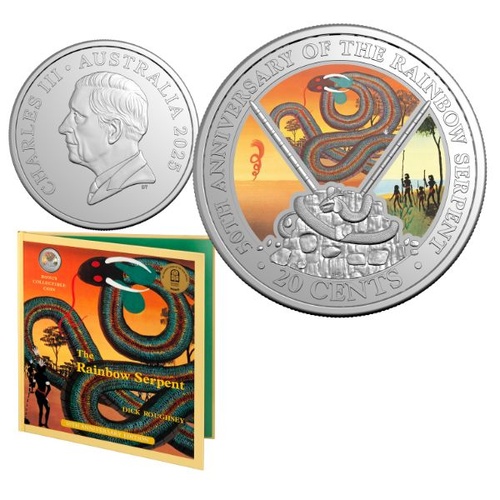 2025 20c 50th Anniversary of The Rainbow Serpent - Special Edition Book Coloured Uncirculated Coin