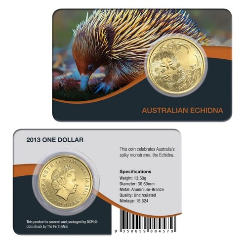 2013 $1 Echidna Australia Bush Babies  Aluminium-Bronze Uncirculated Coin  Pack 